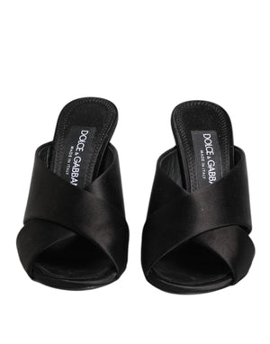 Black Logo KEIRA Satin Slides Sandals Shoes