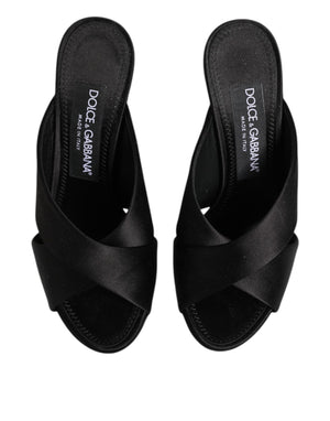Black Logo KEIRA Satin Slides Sandals Shoes