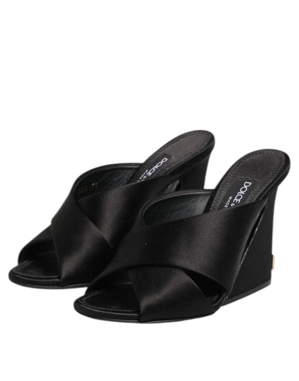 Black Logo KEIRA Satin Slides Sandals Shoes