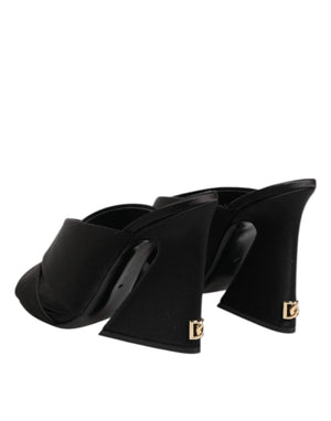 Black Logo KEIRA Satin Slides Sandals Shoes