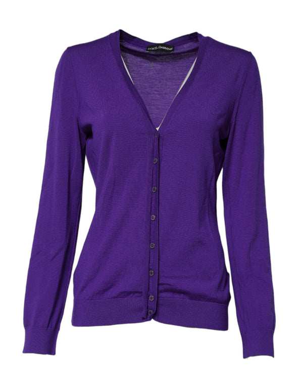Purple Wool Knit V-neck Cardigan Sweater