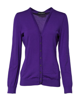 Purple Wool Knit V-neck Cardigan Sweater