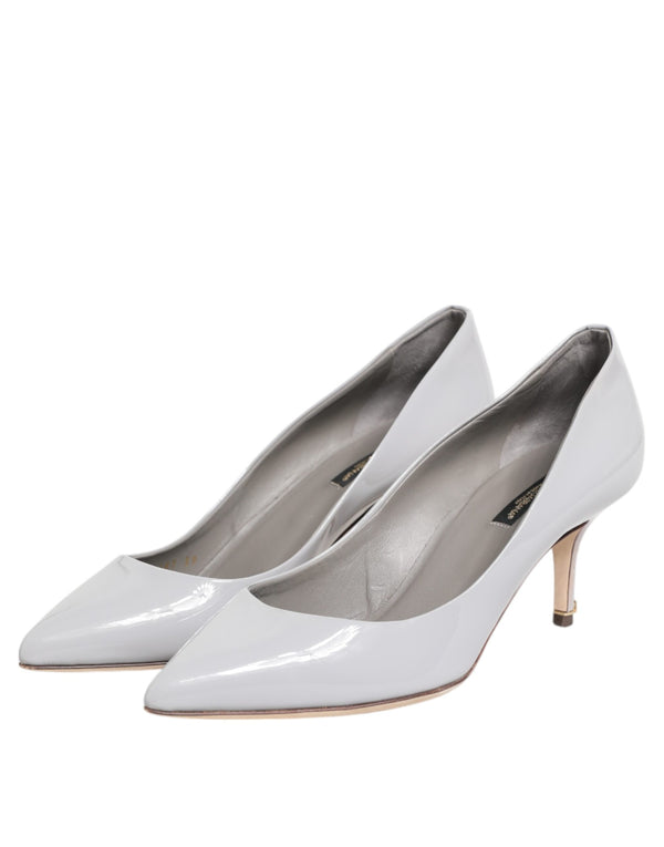 Light Gray Leather Kitten Heels Pumps Shoes