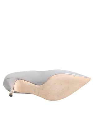 Light Gray Leather Kitten Heels Pumps Shoes