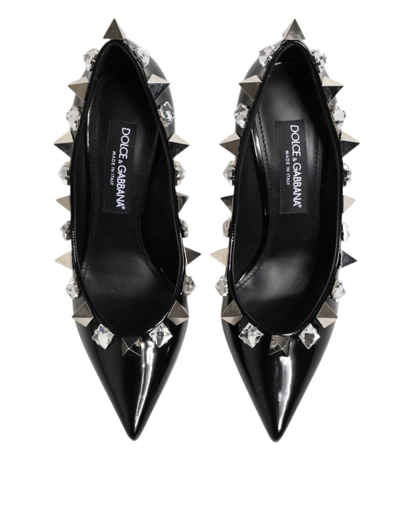 Black Crystals Studs Stiletto Pumps Shoes