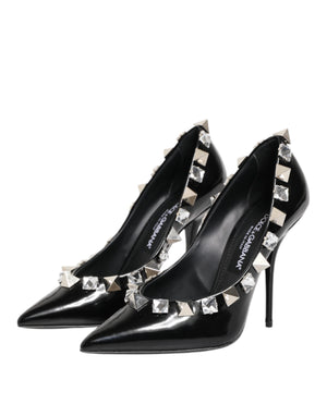 Black Crystals Studs Stiletto Pumps Shoes