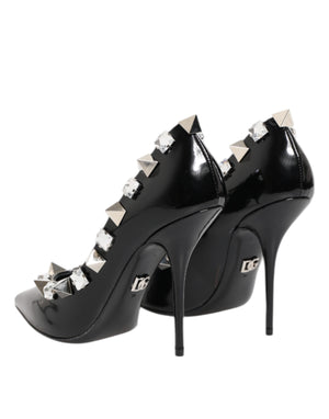 Black Crystals Studs Stiletto Pumps Shoes