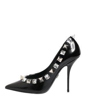 Black Crystals Studs Stiletto Pumps Shoes