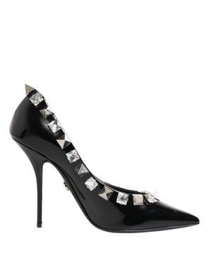 Black Crystals Studs Stiletto Pumps Shoes