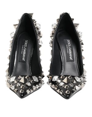 Black Crystals Studs Stiletto Pumps Shoes