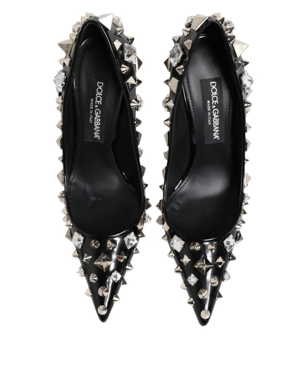 Black Crystals Studs Stiletto Pumps Shoes