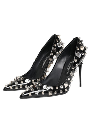 Black Crystals Studs Stiletto Pumps Shoes
