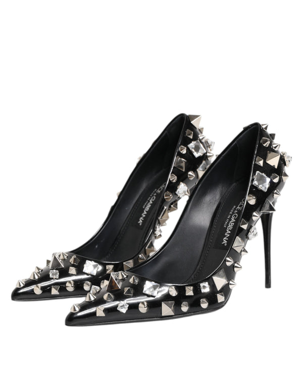 Black Crystals Studs Stiletto Pumps Shoes