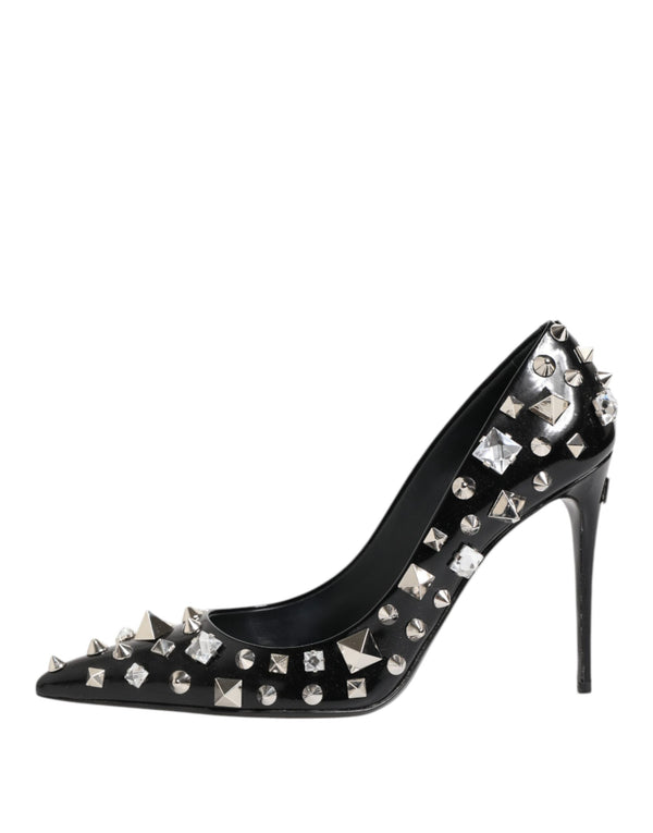 Black Crystals Studs Stiletto Pumps Shoes