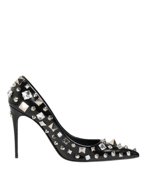 Black Crystals Studs Stiletto Pumps Shoes