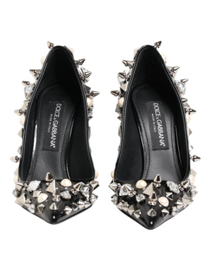 Black Crystals Studs Stiletto Pumps Shoes