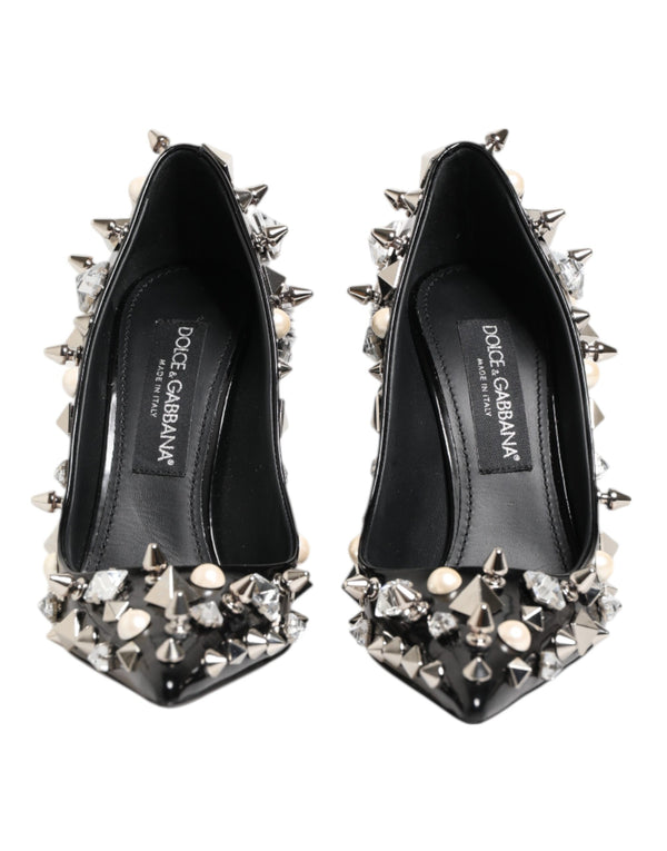 Black Crystals Studs Stiletto Pumps Shoes