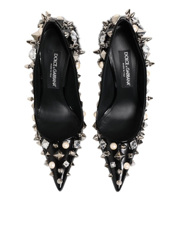 Black Crystals Studs Stiletto Pumps Shoes