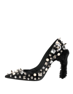 Black Crystals Studs Stiletto Pumps Shoes