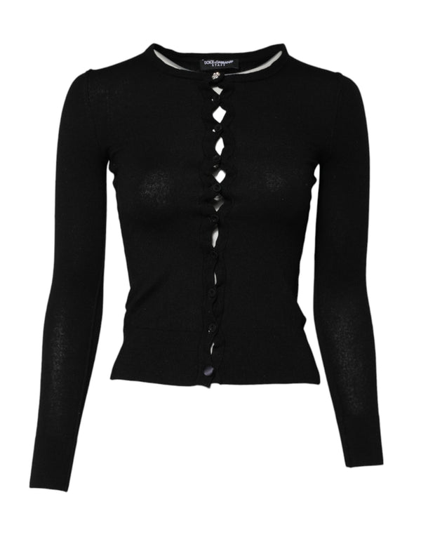 Black STAFF Round Neck Cardigan Sweater