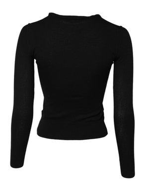 Black STAFF Round Neck Cardigan Sweater