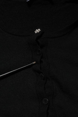 Black STAFF Round Neck Cardigan Sweater