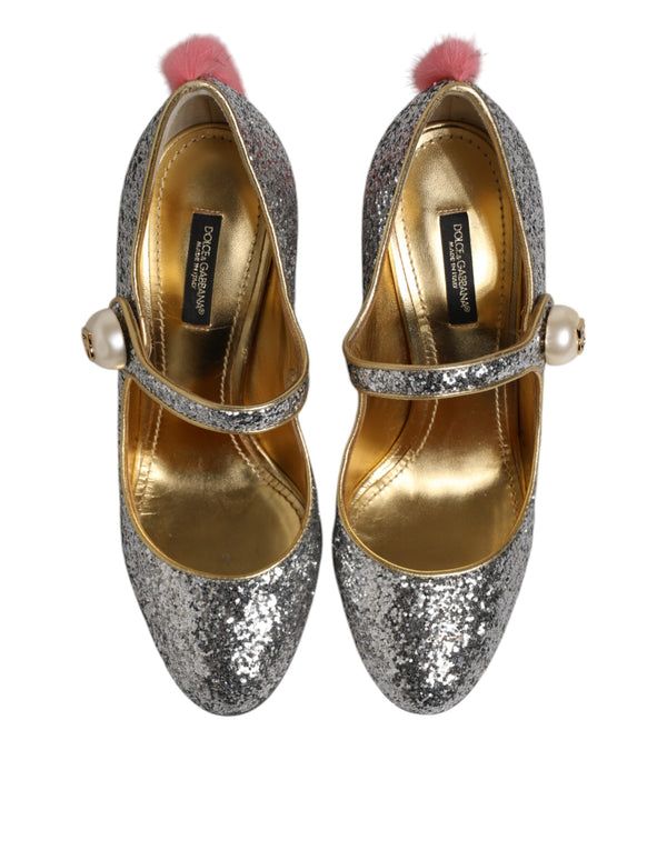 Silver Glitter Mink Fur VALLY Pump Shoes