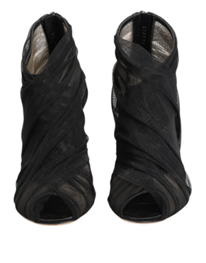 Black Mesh Stiletto Heels Ankle Boots Shoes