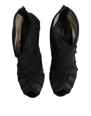 Black Mesh Stiletto Heels Ankle Boots Shoes