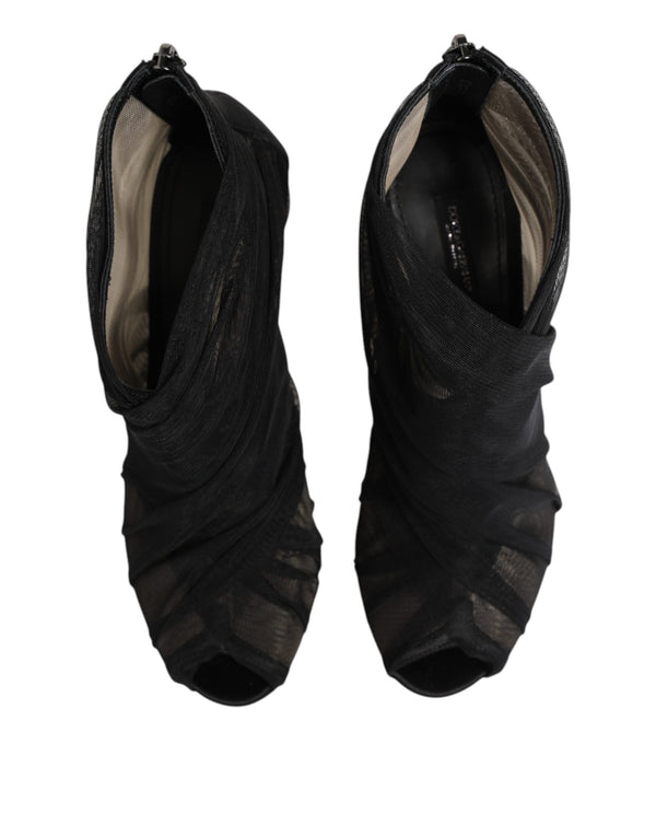 Black Mesh Stiletto Heels Ankle Boots Shoes