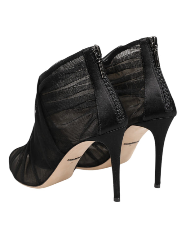 Black Mesh Stiletto Heels Ankle Boots Shoes