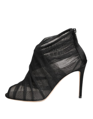 Black Mesh Stiletto Heels Ankle Boots Shoes