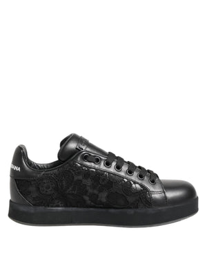 Black Floral Lace Low Top Sneakers Shoes