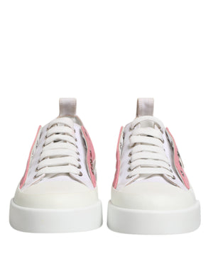 White Pink Canvas Low Top Sneakers Shoes