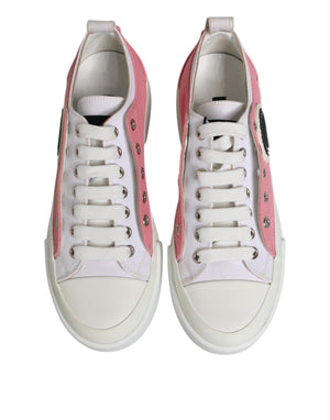 White Pink Canvas Low Top Sneakers Shoes
