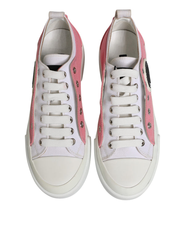 White Pink Canvas Low Top Sneakers Shoes