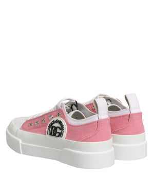 White Pink Canvas Low Top Sneakers Shoes