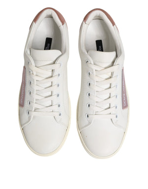 White Pink Leather Low Top Sneakers Shoes