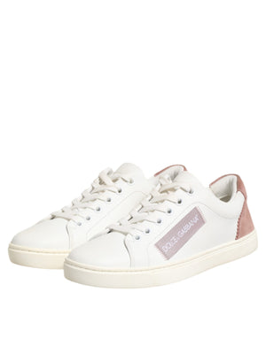 White Pink Leather Low Top Sneakers Shoes