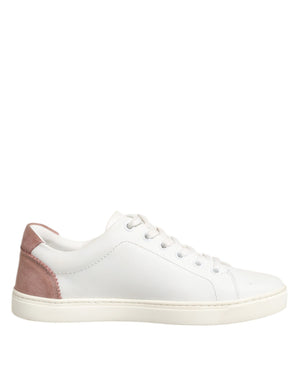 White Pink Leather Low Top Sneakers Shoes