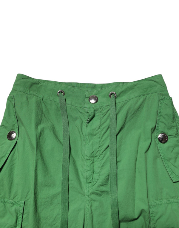 Green Cotton High Waist Cargo Trouser Pants