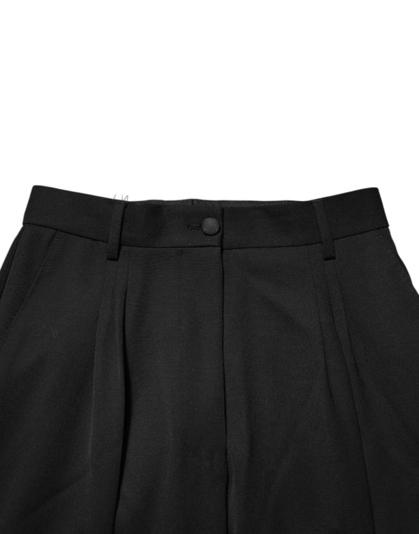 Black Zip Detailed Wool Straight Leg Pants