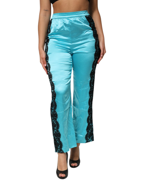 Blue Silk Garterized Straight Women Pajama Pants