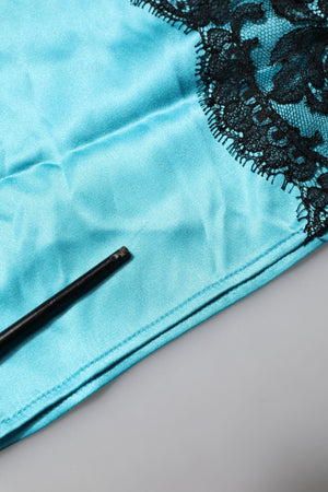 Blue Silk Garterized Straight Women Pajama Pants