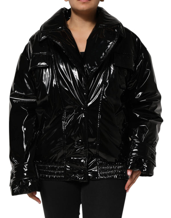 Black Polyester Quilted Puffer Coat Jacket