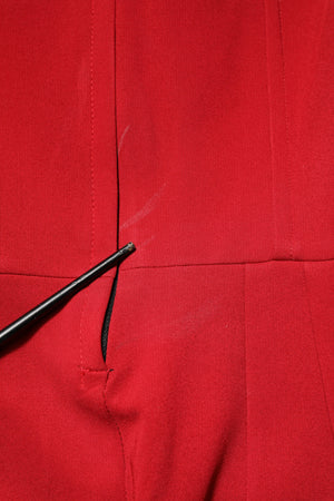 Red Viscose Stretch Slit Sheath Midi Dress