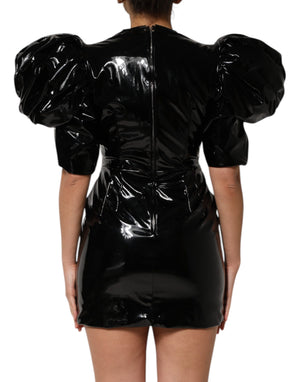 Black Bodycon Sheath Puff Sleeve Mini Dress