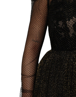 Black Crystal Heart Embellished A-line Dress