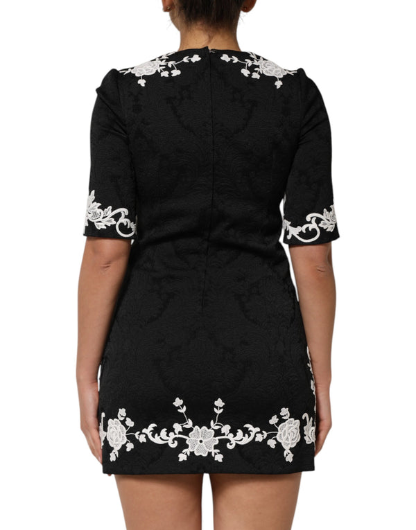 Black Lace Trim Short Sleeves A-line Dress