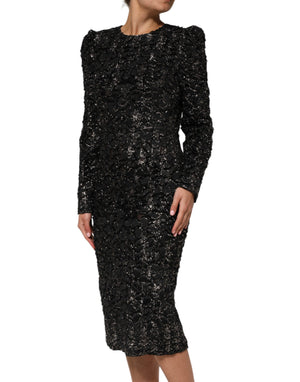 Black Sequin Bouclé Tweed Sheath Dress